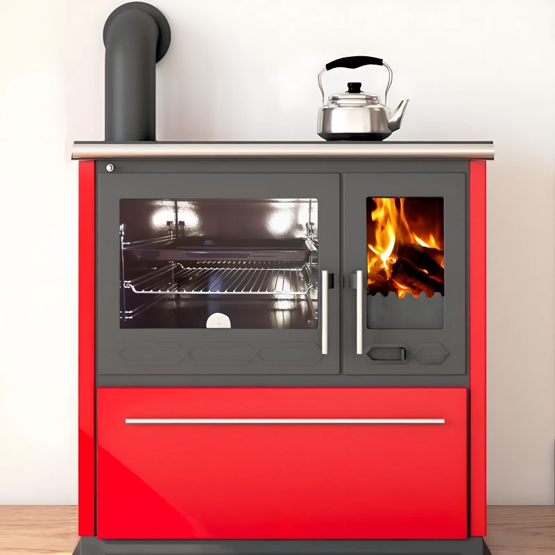 EEK A+ Küchenofen Holzherd Plamen 850 rot, rechte Version – 8 kW Dauerbrandherd