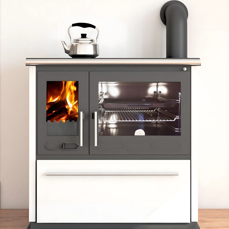EEK A+ Küchenofen Holzherd Plamen 850 weiß, rechte Version – 8 kW Dauerbrandherd