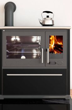 EEK A+ Küchenofen Holzherd Plamen 850 schwarz, linke Version – 8 kW Dauerbrandherd
