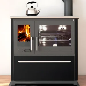 Holzherd Kaminofen Plamen 850 schwarz, rechte Version 8 kW