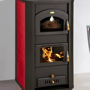 Wasserführender Kaminofen mit Backfach Prity FGW20, rot