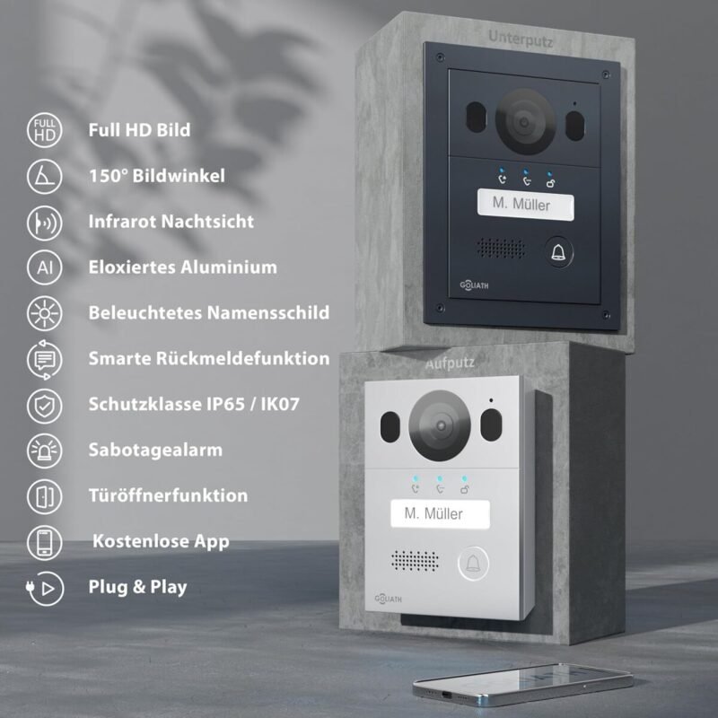 goliath basic 2 draht bus tuersprechanlage fullhd app 150 1 familie anthrazit weiss unterputz 2 x innenstationen3