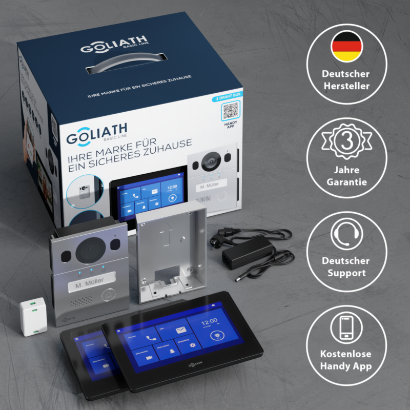 goliath basic 2 draht bus tuersprechanlage fullhd app 150 1 familie silber schwarz aufputz 2 x innenstationen22