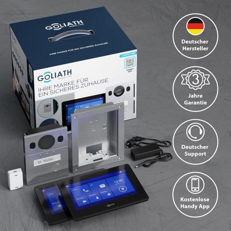 goliath basic 2 draht bus tuersprechanlage fullhd app 150 1 familie silber schwarz unterputz 2 x innenstationen12