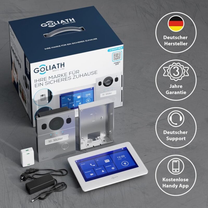 GOLIATH Basic 2-Draht BUS Video Türsprechanlage | FullHD | App | 150° | 1 Familie | Silber/Weiß | Aufputz – Bild 5