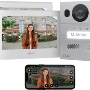 GOLIATH Basic 2-Draht BUS Video Türsprechanlage | FullHD | App | 150° | 1 Familie | Silber/Weiß | Unterputz | 2 x Innenstationen