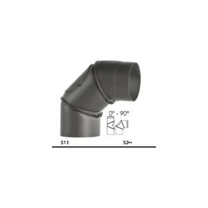 Bertrams Ofenrohrbogen 0°–90° stufenlos verstellbar mit Putztür und Schnellverschluss | 2 mm Senotherm UHT-HYDRO